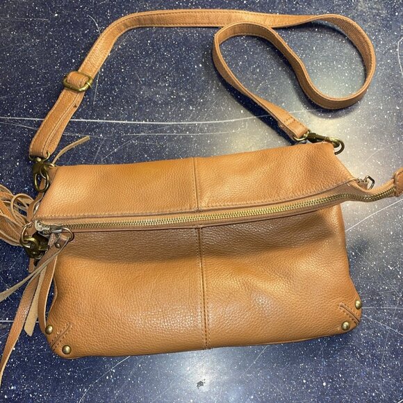 Lucky Brand Leather Crossbody Shoulder Bag Fringe Tan Boho Hippie Western - Picture 3 of 12